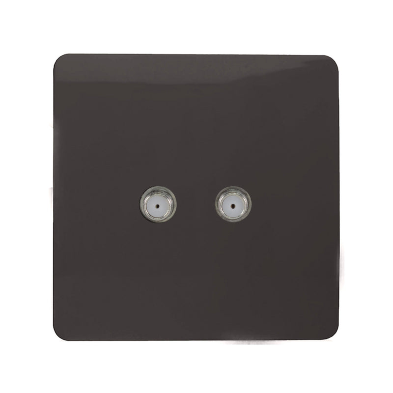 Trendi, Artistic Modern 2 Gang Male F-Type Satellite Television Socket Dark Brown, (25mm Back Box Required), 5yrs Warranty • ART-2SATDB