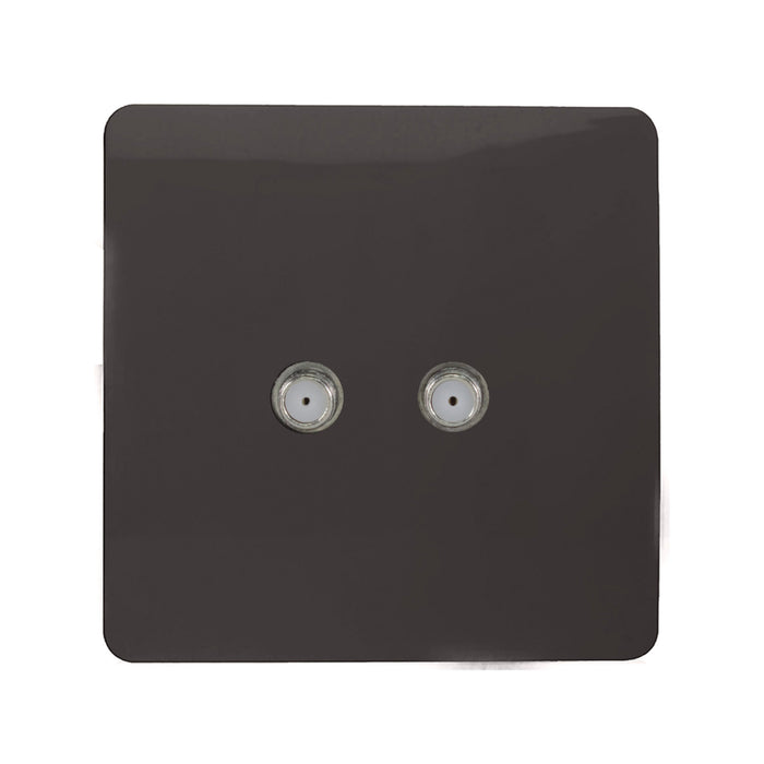 Trendi, Artistic Modern 2 Gang Male F-Type Satellite Television Socket Dark Brown, (25mm Back Box Required), 5yrs Warranty • ART-2SATDB