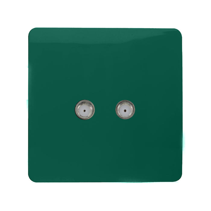 Trendi, Artistic Modern 2 Gang Male F-Type Satellite Television Socket Dark Green, (25mm Back Box Required), 5yrs Warranty • ART-2SATDG