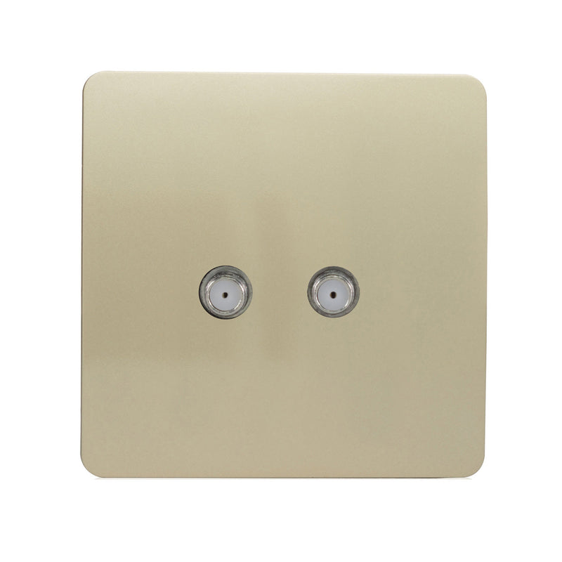 Trendi, Artistic Modern 2 Gang Male F-Type Satellite Television Socket Champagne Gold, (25mm Back Box Required), 5yrs Warranty • ART-2SATGO