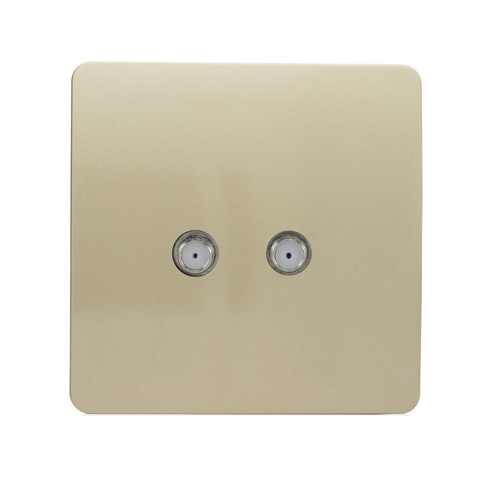 Trendi, Artistic Modern 2 Gang Male F-Type Satellite Television Socket Champagne Gold, (25mm Back Box Required), 5yrs Warranty • ART-2SATGO