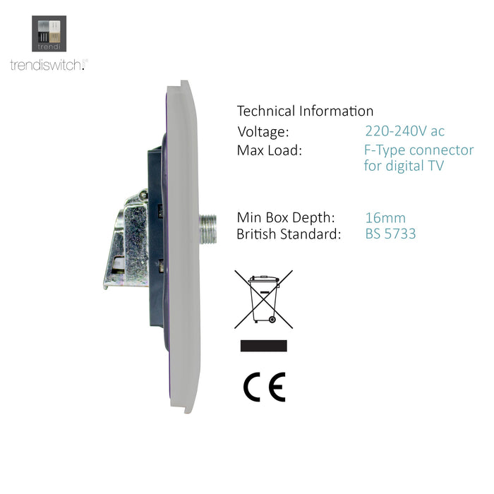 Trendi, Artistic Modern 2 Gang Male F-Type Satellite Television Socket Light Grey, (25mm Back Box Required), 5yrs Warranty • ART-2SATLG