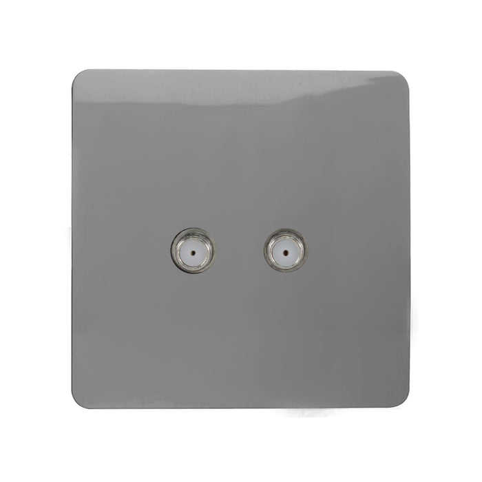 Trendi, Artistic Modern 2 Gang Male F-Type Satellite Television Socket Light Grey, (25mm Back Box Required), 5yrs Warranty • ART-2SATLG