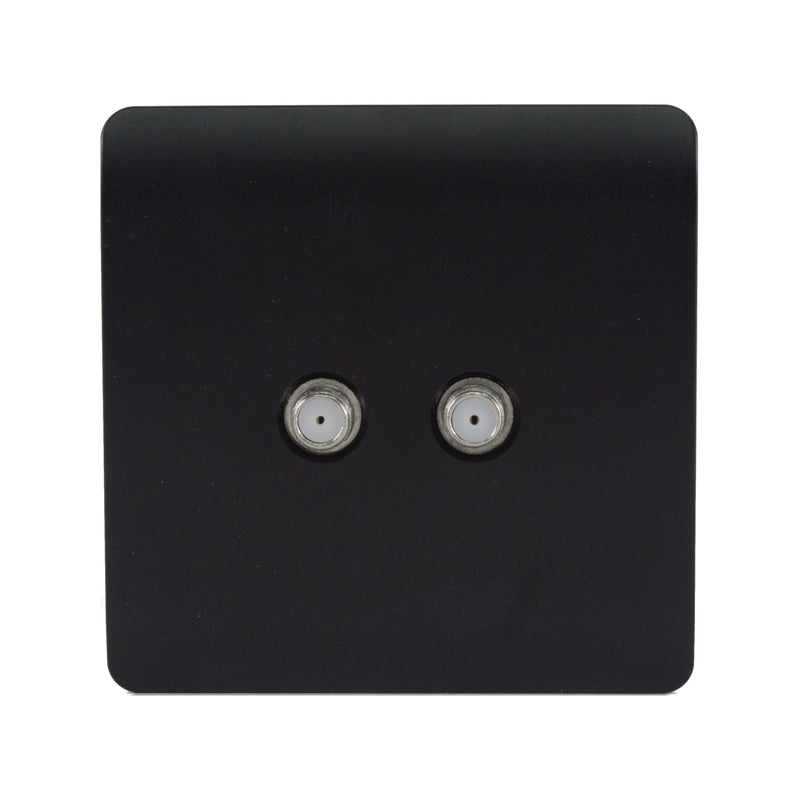 Trendi, Artistic Modern 2 Gang Male F-Type Satellite Television Socket Matt Black, (25mm Back Box Required), 5yrs Warranty • ART-2SATMBK