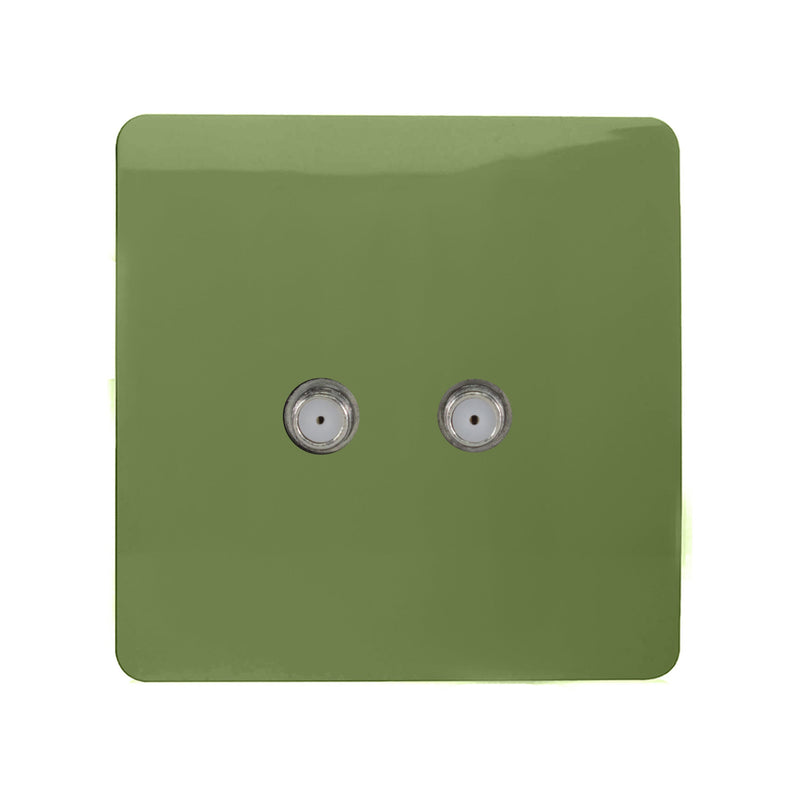 Trendi, Artistic Modern 2 Gang Male F-Type Satellite Television Socket Moss Green, (25mm Back Box Required), 5yrs Warranty • ART-2SATMG