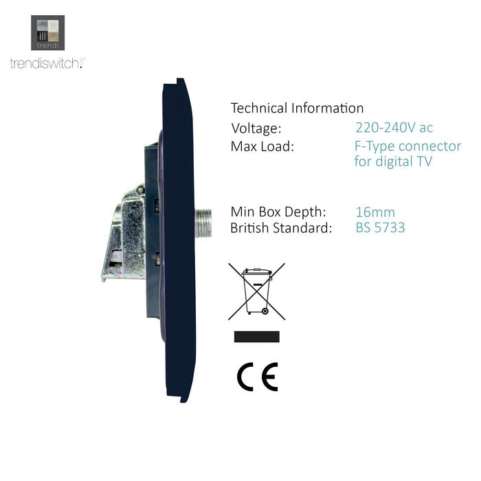 Trendi, Artistic Modern 2 Gang Male F-Type Satellite Television Socket Navy, (25mm Back Box Required), 5yrs Warranty • ART-2SATNV