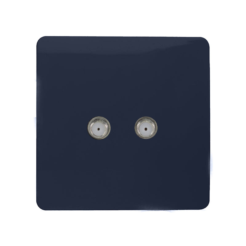 Trendi, Artistic Modern 2 Gang Male F-Type Satellite Television Socket Navy, (25mm Back Box Required), 5yrs Warranty • ART-2SATNV