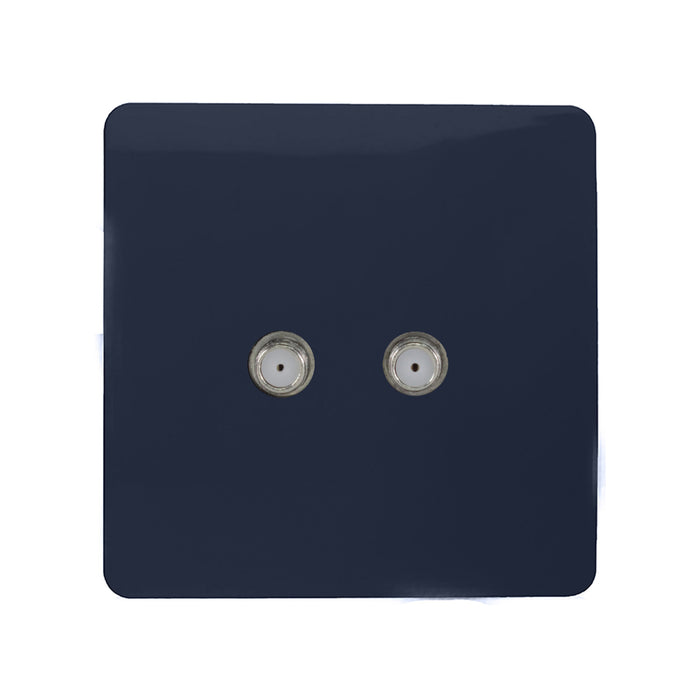 Trendi, Artistic Modern 2 Gang Male F-Type Satellite Television Socket Navy, (25mm Back Box Required), 5yrs Warranty • ART-2SATNV