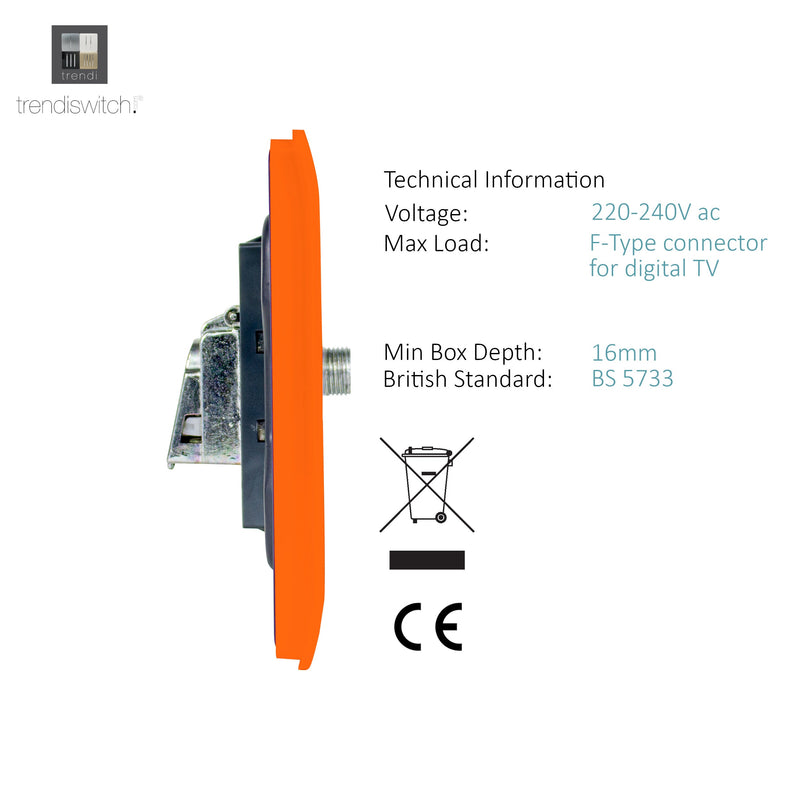 Trendi, Artistic Modern 2 Gang Male F-Type Satellite Television Socket Orange, (25mm Back Box Required), 5yrs Warranty • ART-2SATOR