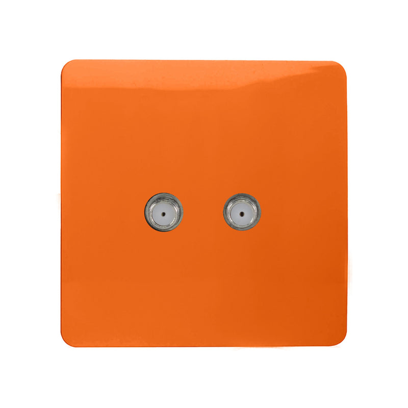 Trendi, Artistic Modern 2 Gang Male F-Type Satellite Television Socket Orange, (25mm Back Box Required), 5yrs Warranty • ART-2SATOR