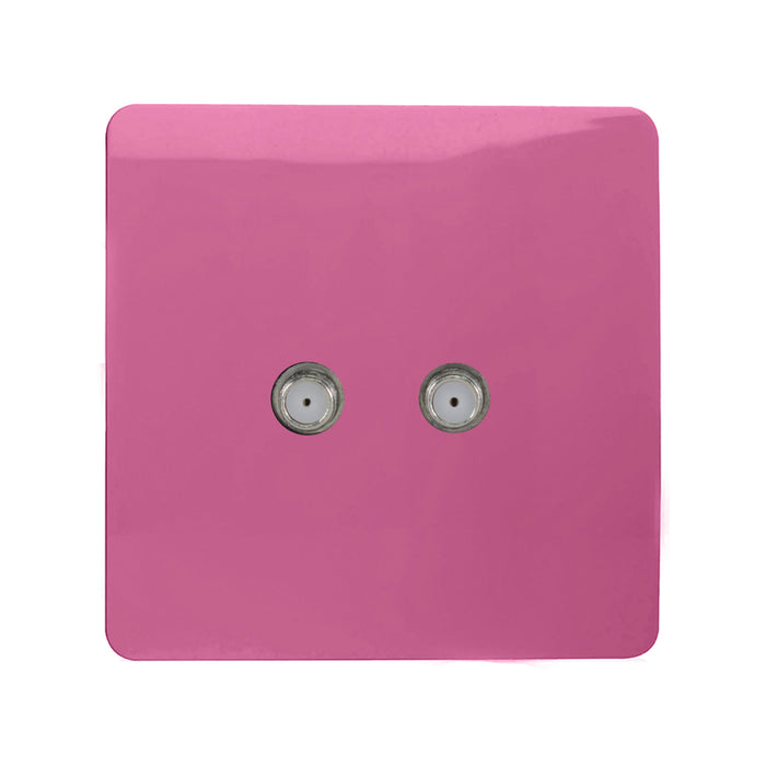 Trendi, Artistic Modern 2 Gang Male F-Type Satellite Television Socket Pink, (25mm Back Box Required), 5yrs Warranty • ART-2SATPK