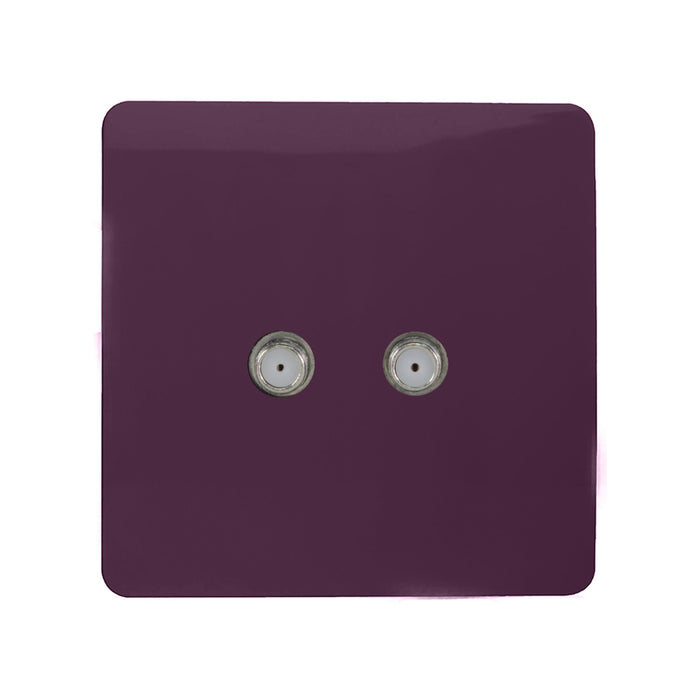 Trendi, Artistic Modern 2 Gang Male F-Type Satellite Television Socket Plum, (25mm Back Box Required), 5yrs Warranty • ART-2SATPL