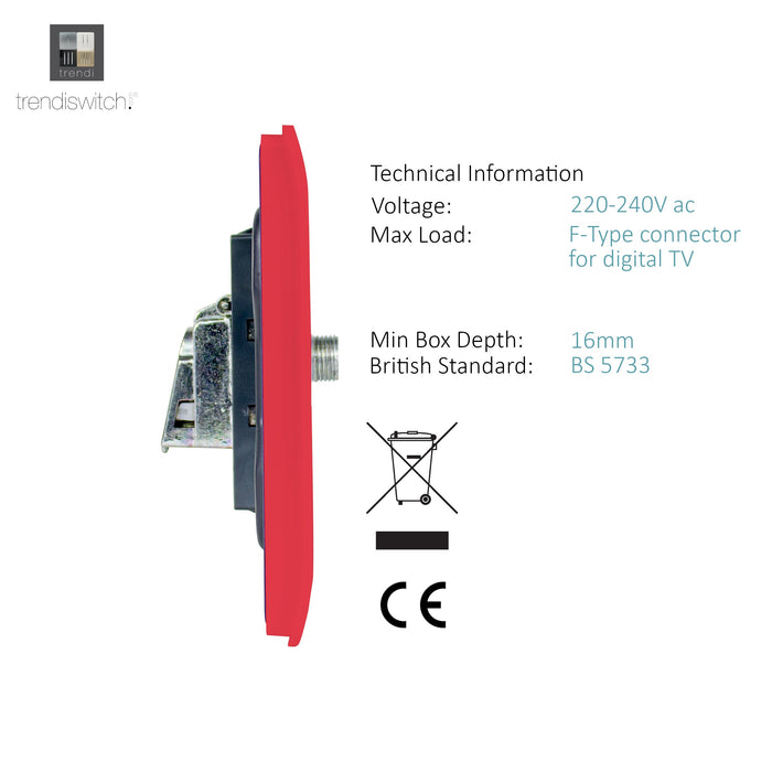 Trendi, Artistic Modern 2 Gang Male F-Type Satellite Television Socket Strawberry, (25mm Back Box Required), 5yrs Warranty • ART-2SATSB