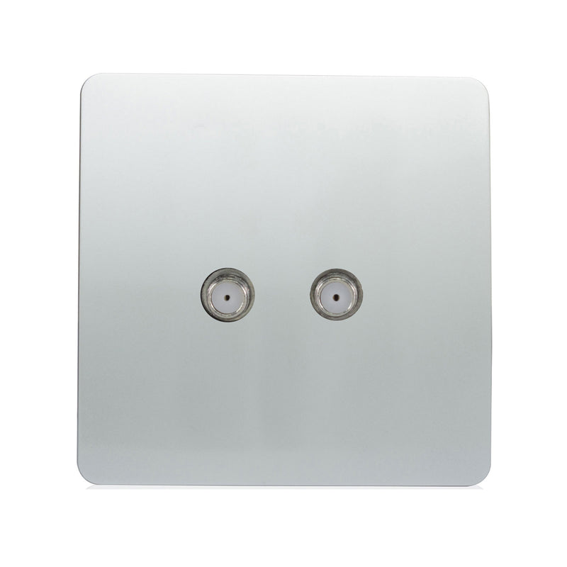 Trendi, Artistic Modern 2 Gang Male F-Type Satellite Television Socket Platinum Silver, (25mm Back Box Required), 5yrs Warranty • ART-2SATSI