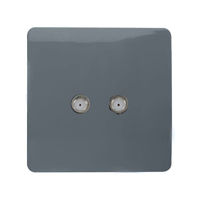 Trendi, Artistic Modern 2 Gang Male F-Type Satellite Television Socket Warm Grey, (25mm Back Box Required), 5yrs Warranty • ART-2SATWG