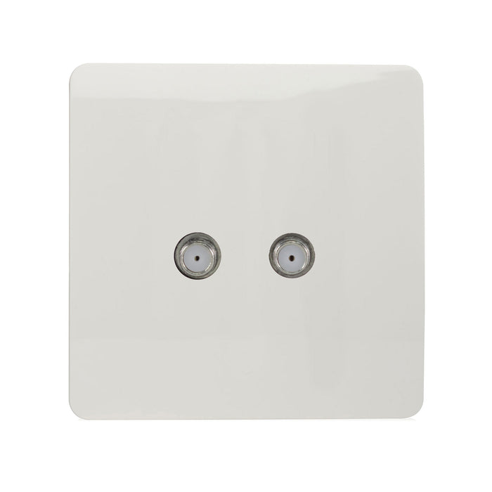 Trendi, Artistic Modern 2 Gang Male F-Type Satellite Television Socket Ice White, (25mm Back Box Required), 5yrs Warranty • ART-2SATWH