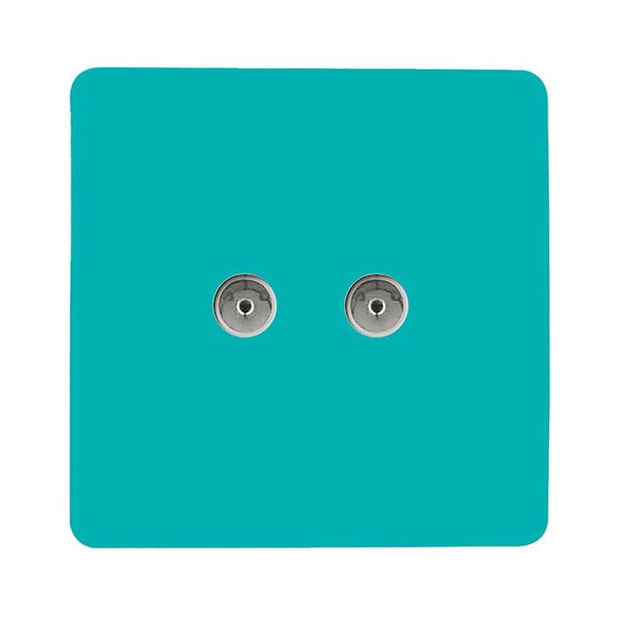 Trendi, Artistic Modern Twin TV Co-Axial Outlet Bright Teal Finish, BRITISH MADE, (25mm Back Box Required), 5yrs Warranty • ART-2TVSBT