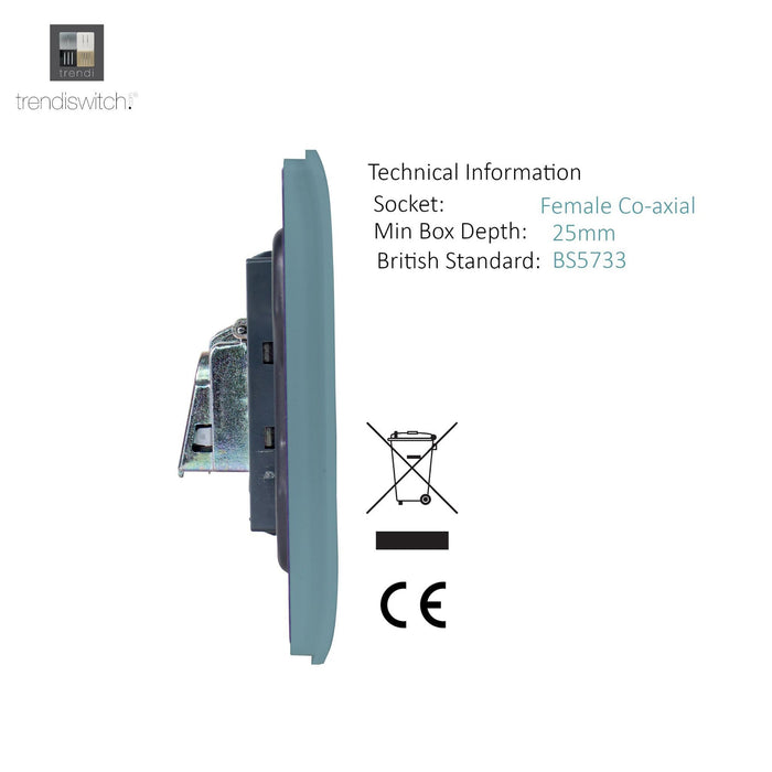 Trendi, Artistic Modern Twin TV Co-Axial Outlet Cool Grey Finish, BRITISH MADE, (25mm Back Box Required), 5yrs Warranty • ART-2TVSCG