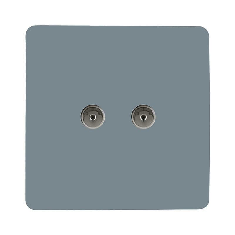 Trendi, Artistic Modern Twin TV Co-Axial Outlet Cool Grey Finish, BRITISH MADE, (25mm Back Box Required), 5yrs Warranty • ART-2TVSCG