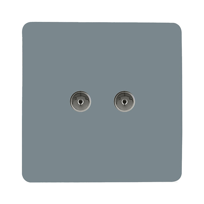 Trendi, Artistic Modern Twin TV Co-Axial Outlet Cool Grey Finish, BRITISH MADE, (25mm Back Box Required), 5yrs Warranty • ART-2TVSCG