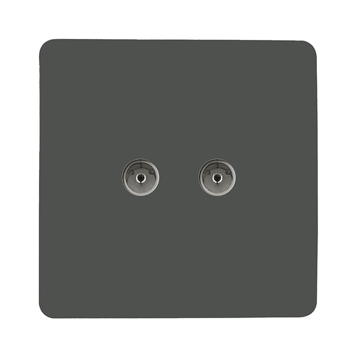 Trendi, Artistic Modern Twin TV Co-Axial Outlet Charcoal Finish, BRITISH MADE, (25mm Back Box Required), 5yrs Warranty • ART-2TVSCH