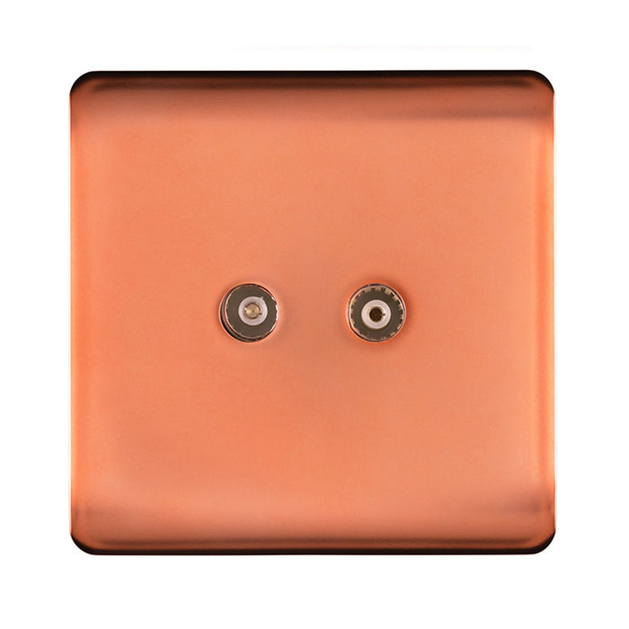 Trendi, Artistic Modern Twin TV Co-Axial Outlet Copper Finish, BRITISH MADE, (25mm Back Box Required), 5yrs Warranty • ART-2TVSCPR