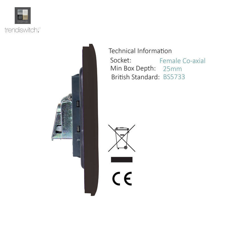 Trendi, Artistic Modern Twin TV Co-Axial Outlet Dark Brown Finish, BRITISH MADE, (25mm Back Box Required), 5yrs Warranty • ART-2TVSDB