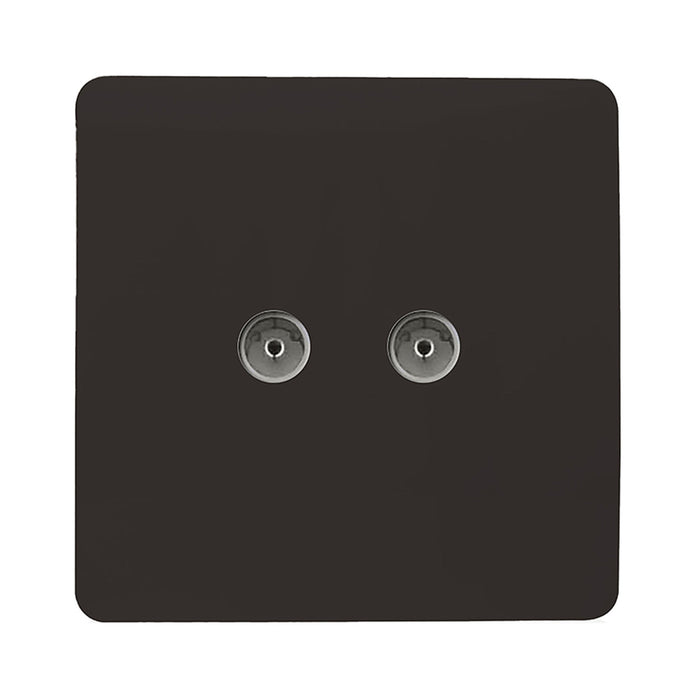 Trendi, Artistic Modern Twin TV Co-Axial Outlet Dark Brown Finish, BRITISH MADE, (25mm Back Box Required), 5yrs Warranty • ART-2TVSDB