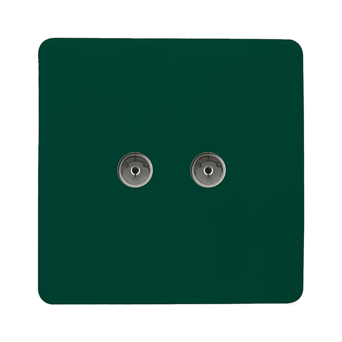 Trendi, Artistic Modern Twin TV Co-Axial Outlet Dark Green Finish, BRITISH MADE, (25mm Back Box Required), 5yrs Warranty • ART-2TVSDG