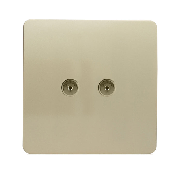 Trendi, Artistic Modern Twin TV Co-Axial Outlet Champagne Gold Finish, BRITISH MADE, (25mm Back Box Required), 5yrs Warranty • ART-2TVSGO