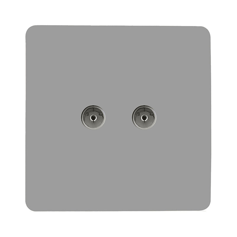 Trendi, Artistic Modern Twin TV Co-Axial Outlet Light Grey Finish, BRITISH MADE, (25mm Back Box Required), 5yrs Warranty • ART-2TVSLG