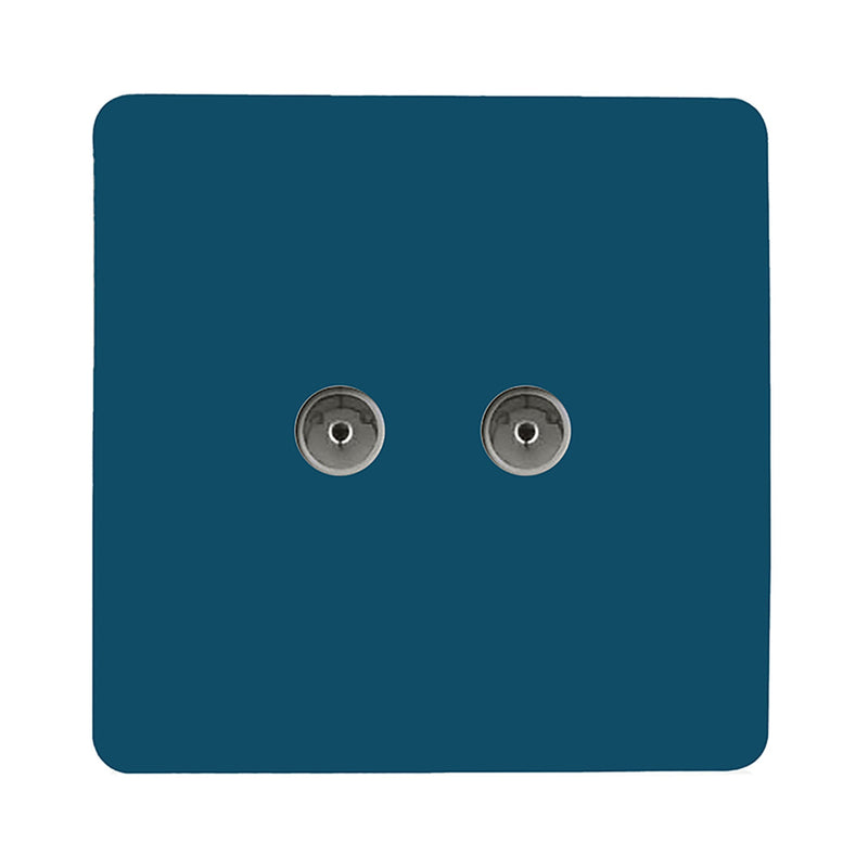 Trendi, Artistic Modern Twin TV Co-Axial Outlet Midnight Blue Finish, BRITISH MADE, (25mm Back Box Required), 5yrs Warranty • ART-2TVSMD