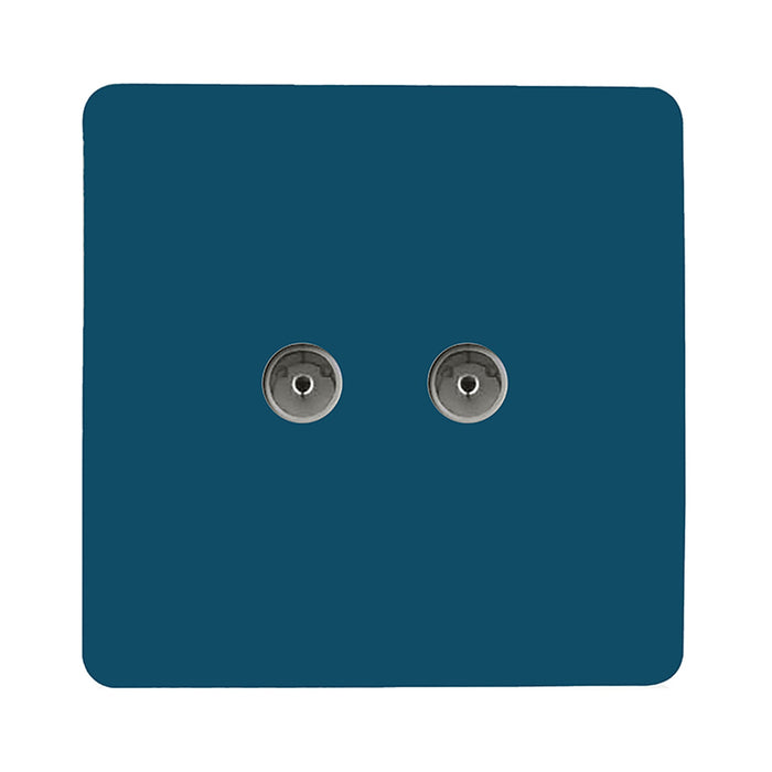 Trendi, Artistic Modern Twin TV Co-Axial Outlet Midnight Blue Finish, BRITISH MADE, (25mm Back Box Required), 5yrs Warranty • ART-2TVSMD