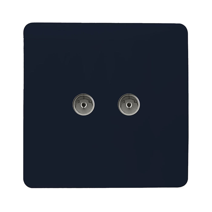 Trendi, Artistic Modern Twin TV Co-Axial Outlet Navy Blue Finish, BRITISH MADE, (25mm Back Box Required), 5yrs Warranty • ART-2TVSNV