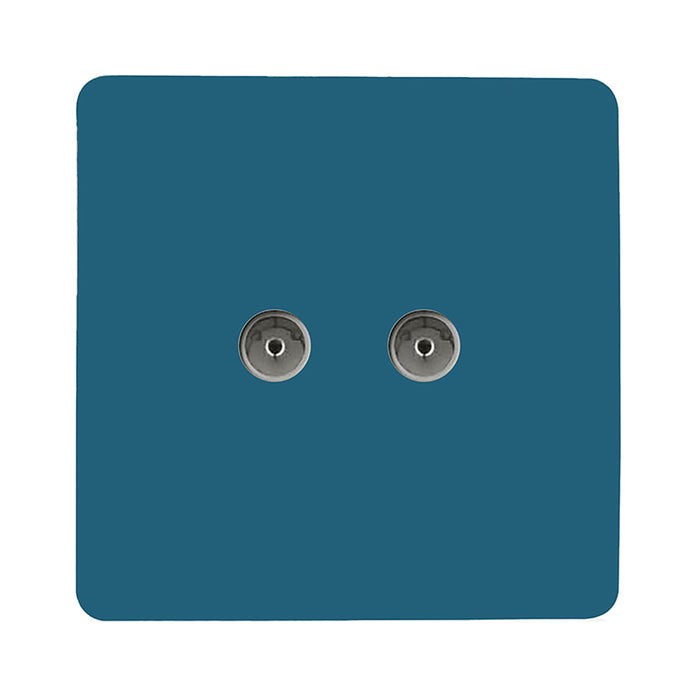 Trendi, Artistic Modern Twin TV Co-Axial Outlet Ocean Blue Finish, BRITISH MADE, (25mm Back Box Required), 5yrs Warranty • ART-2TVSOB