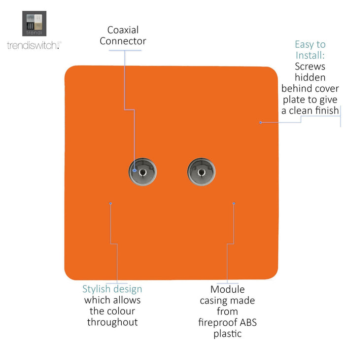 Trendi, Artistic Modern Twin TV Co-Axial Outlet Orange Finish, BRITISH MADE, (25mm Back Box Required), 5yrs Warranty • ART-2TVSOR