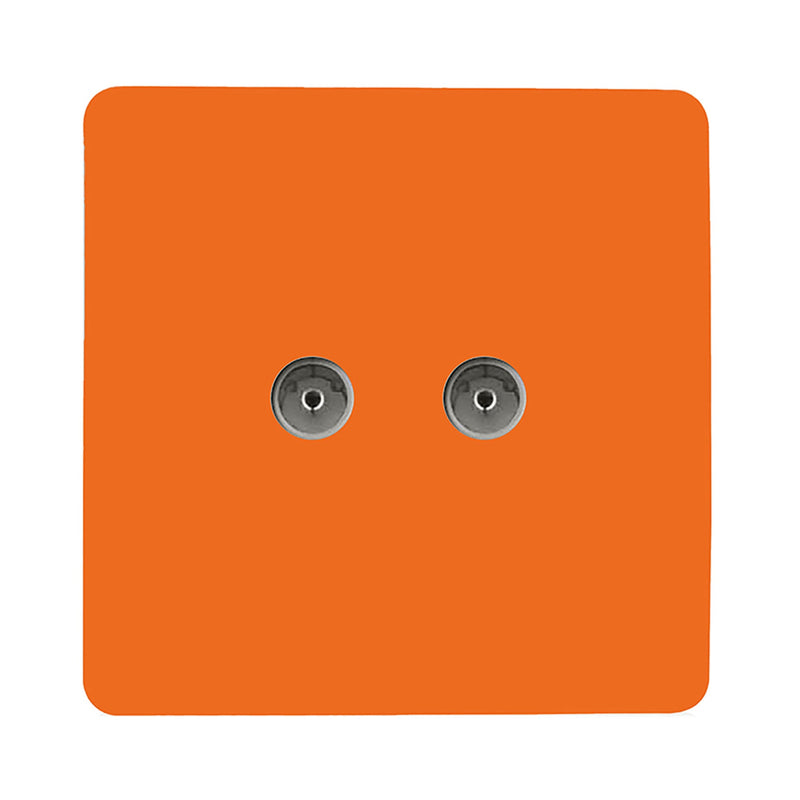 Trendi, Artistic Modern Twin TV Co-Axial Outlet Orange Finish, BRITISH MADE, (25mm Back Box Required), 5yrs Warranty • ART-2TVSOR
