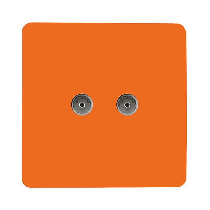 Trendi, Artistic Modern Twin TV Co-Axial Outlet Orange Finish, BRITISH MADE, (25mm Back Box Required), 5yrs Warranty • ART-2TVSOR