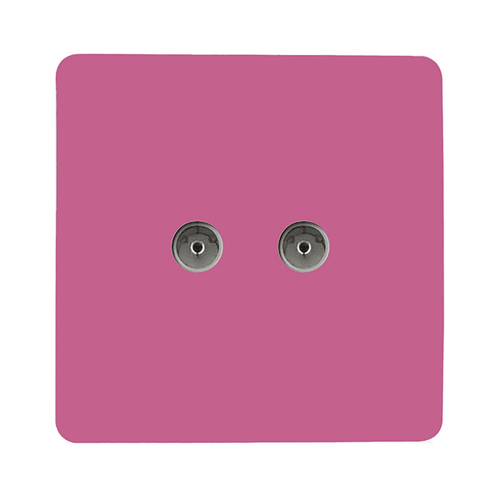 Trendi, Artistic Modern Twin TV Co-Axial Outlet Pink Finish, BRITISH MADE, (25mm Back Box Required), 5yrs Warranty • ART-2TVSPK