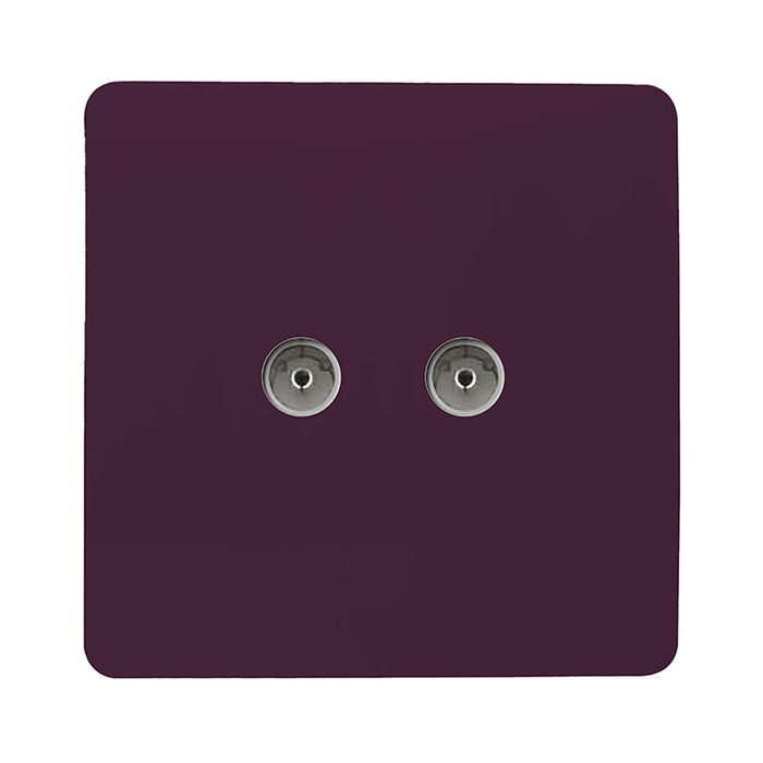 Trendi, Artistic Modern Twin TV Co-Axial Outlet Plum Finish, BRITISH MADE, (25mm Back Box Required), 5yrs Warranty • ART-2TVSPL