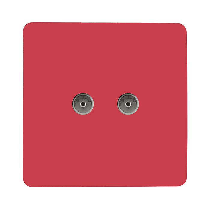 Trendi, Artistic Modern Twin TV Co-Axial Outlet Strawberry Finish, BRITISH MADE, (25mm Back Box Required), 5yrs Warranty • ART-2TVSSB