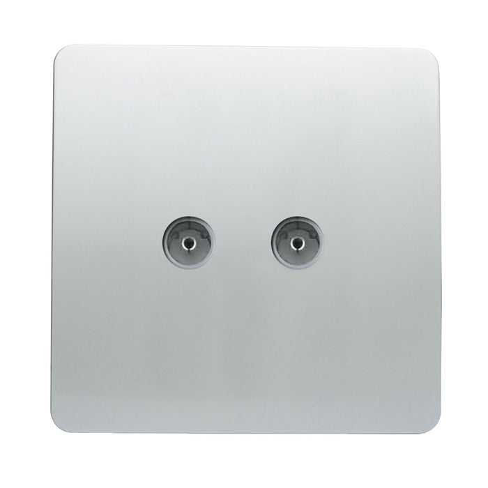 Trendi, Artistic Modern Twin TV Co-Axial Outlet Silver Finish, BRITISH MADE, (25mm Back Box Required), 5yrs Warranty • ART-2TVSSI