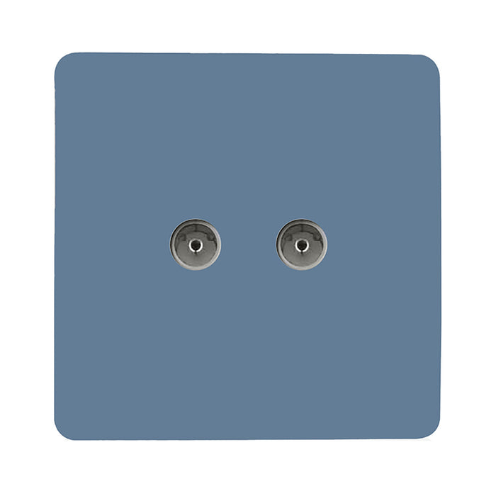 Trendi, Artistic Modern Twin TV Co-Axial Outlet Sky Finish, BRITISH MADE, (25mm Back Box Required), 5yrs Warranty • ART-2TVSSK