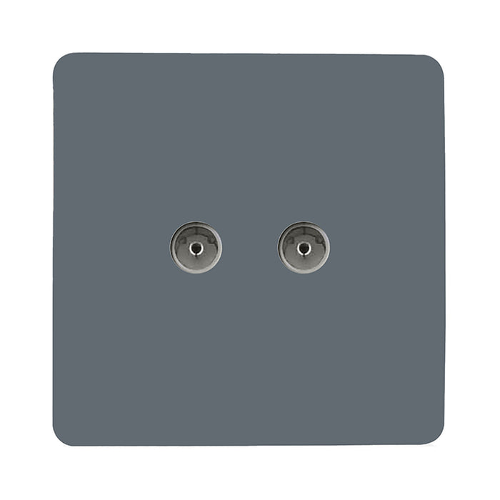 Trendi, Artistic Modern Twin TV Co-Axial Outlet Warm Grey Finish, BRITISH MADE, (25mm Back Box Required), 5yrs Warranty • ART-2TVSWG