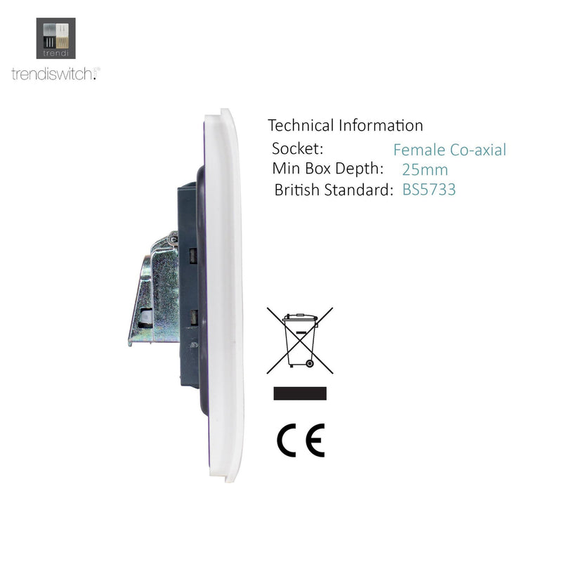 Trendi, Artistic Modern Twin TV Co-Axial Outlet Gloss White Finish, BRITISH MADE, (25mm Back Box Required), 5yrs Warranty • ART-2TVSWH