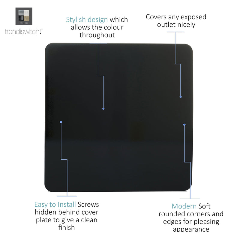 Trendi, Artistic Modern 1 Gang Blanking Plate Gloss Black Finish, BRITISH MADE, (25mm Back Box Required), 5yrs Warranty • ART-BLKBK
