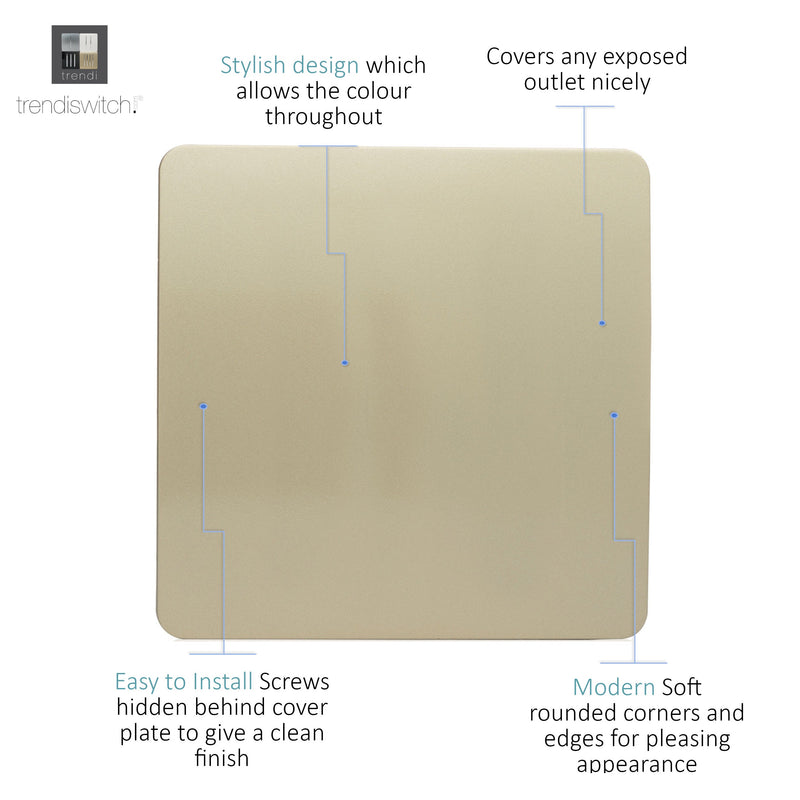 Trendi, Artistic Modern 1 Gang Blanking Plate Champagne Gold Finish, BRITISH MADE, (25mm Back Box Required), 5yrs Warranty • ART-BLKGO