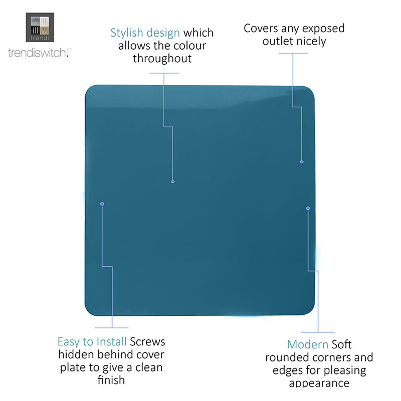 Trendi, Artistic Modern 1 Gang Blanking Plate Ocean Blue Finish, BRITISH MADE, (25mm Back Box Required), 5yrs Warranty • ART-BLKOB