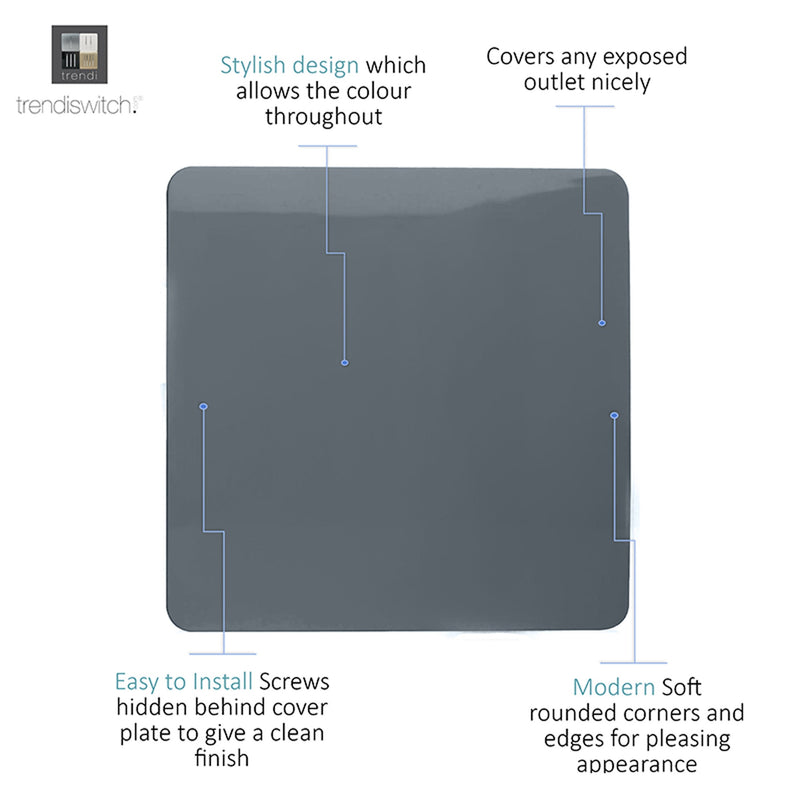 Trendi, Artistic Modern 1 Gang Blanking Plate Warm Grey Finish, BRITISH MADE, (25mm Back Box Required), 5yrs Warranty • ART-BLKWG
