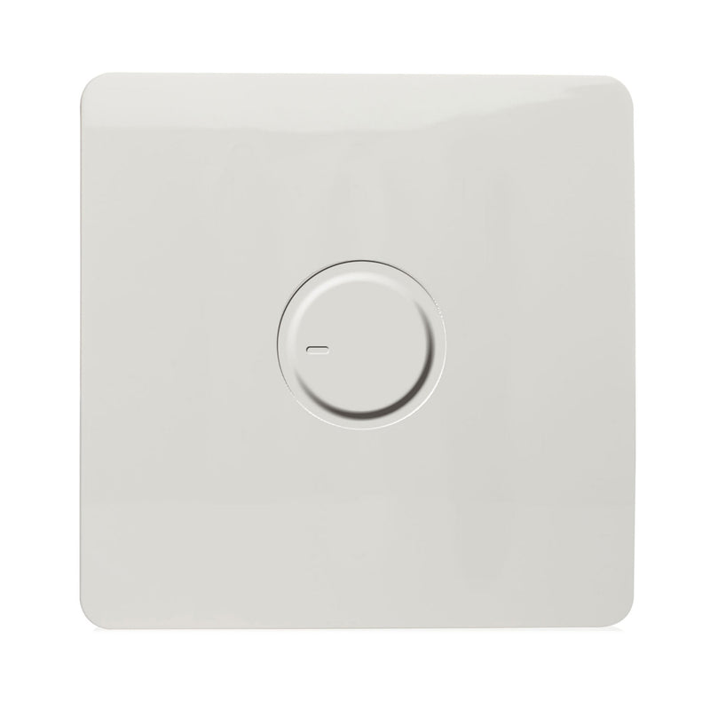Trendi, Artistic Modern 1 Gang 1 Way Dimmer Switch, 200W (NOT LED) Gloss White Finish, BRITISH MADE, (35mm Back Box), 5yrs Warranty • ART-DMWH